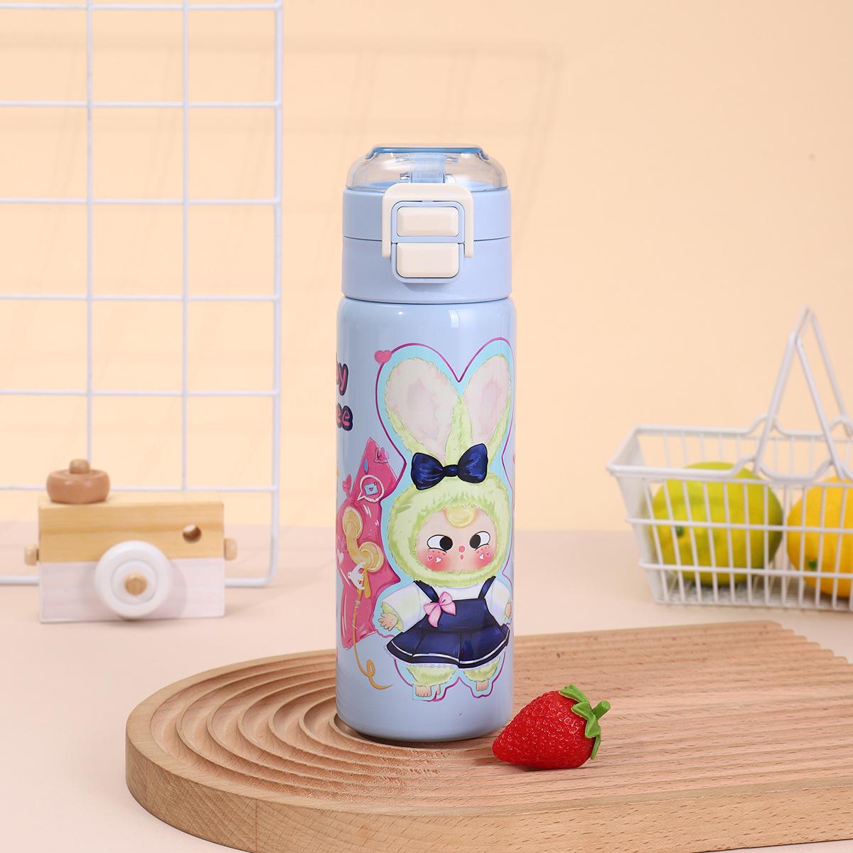 

Cartoon Straw Double Drinking Cup Bouncing Portable Children s Thermos Cup Outdoor Accompanying Sports Water Cup 500ml