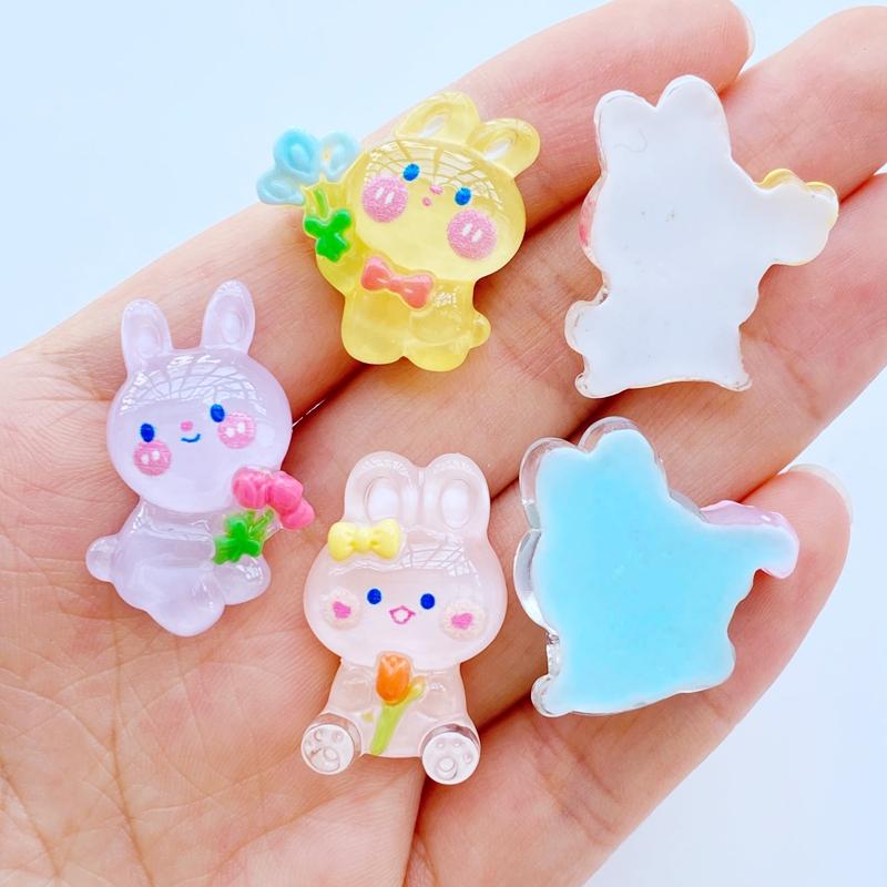 10Pcs New Cute Mini Cartoon Rabbit Series Flat Back Resin Cabochons Scrapbooking DIY Jewelry Craft Decoration Accessorie
