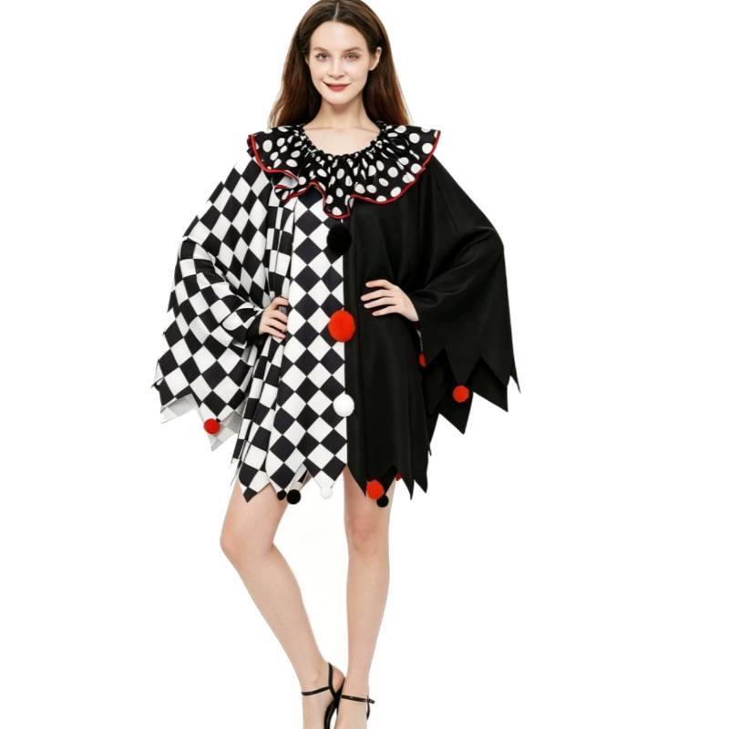 Halloween Fashion Costume With Black White Cloak Made Of Breathable Cotton For Role Play