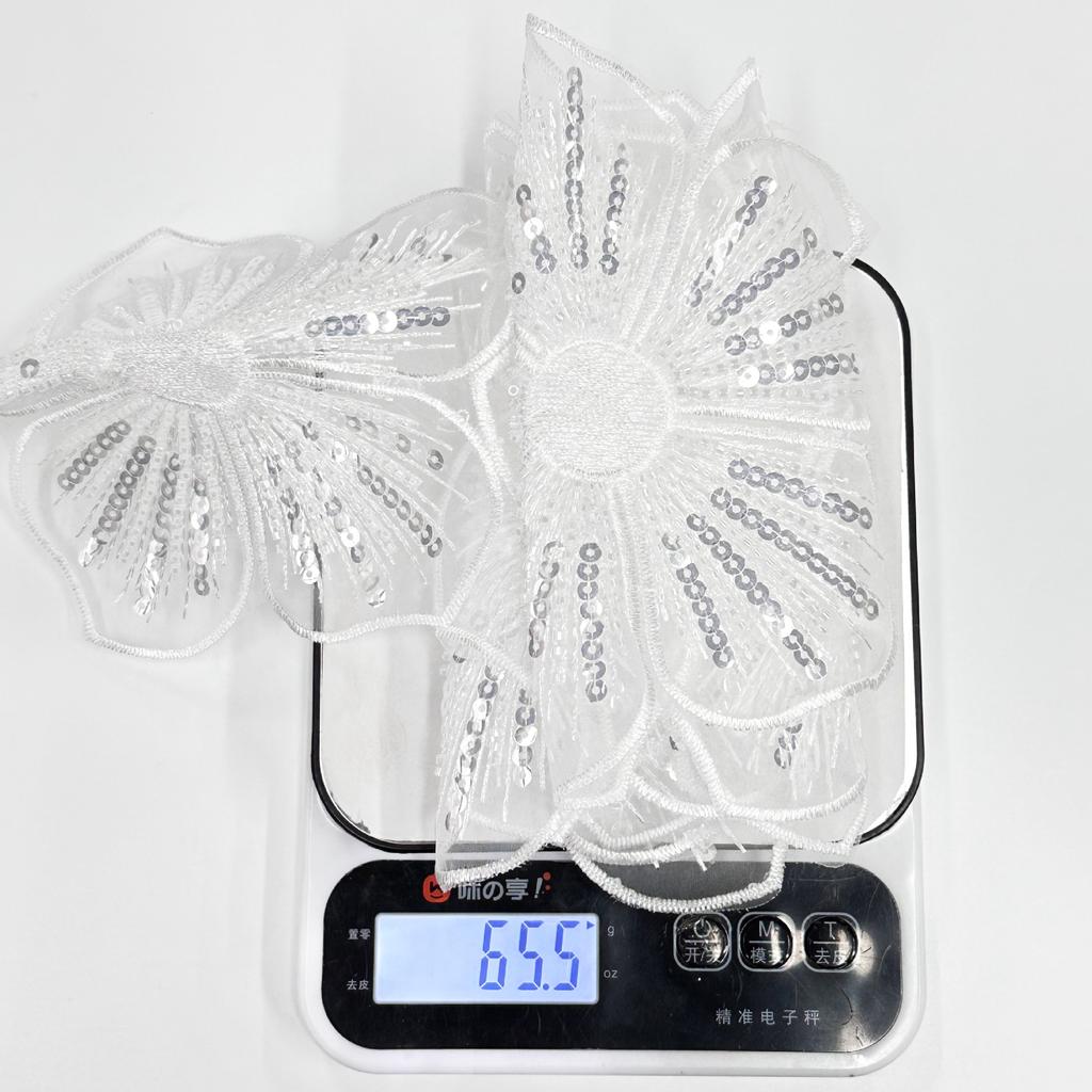 Shiny Bead Tube Big Flower Organza Embroidery Cloth Sticker Diy Handmade Clothing Wedding Dress Hair Accessories Lace Lace Accessories