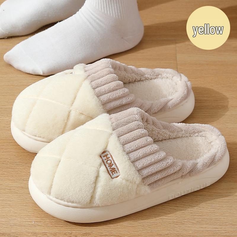 Home Warm Cotton Slippers, Non-Slip Thick Sole, Indoor Winter Shoes for Men & Women