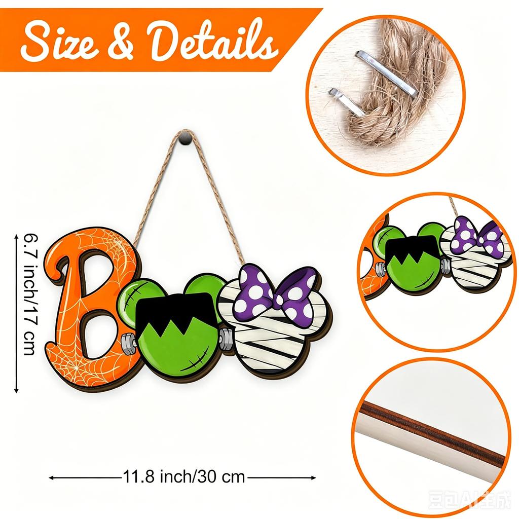 Wooden Halloween Pumpkin Hanging Sign Door Wall Decor Party Home Garden Decoration