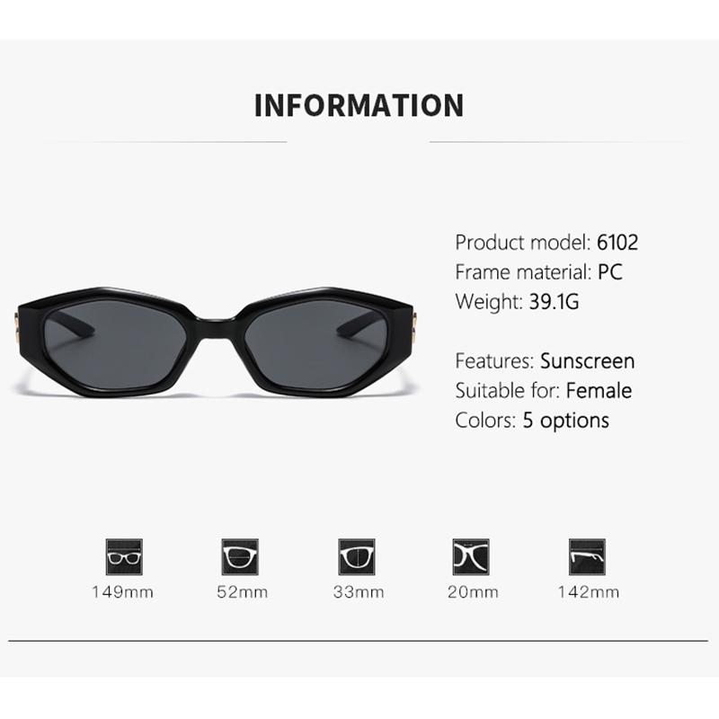 2PCS Polygonal Sunglasses Retro Fashionable Small Square Frame  Slim Sunglasses Personalized Street Shot Sunglasses 6102