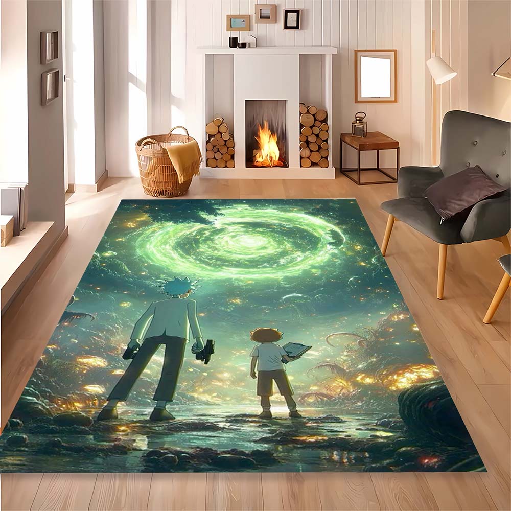 Ricky and Morty pattern rug, digitally printed non-slip decorative rug, a housewarming gift for family and friends.