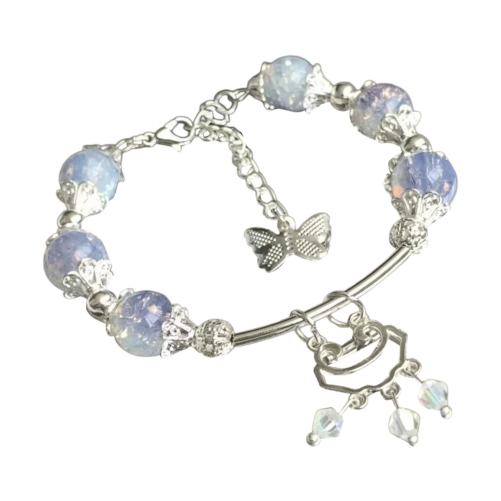 

Blue Butterfly Wind Chime Bracelet Handmade Adjustable Alloy Charm Jewelry Bracelet with Glass Beads for Women Gift