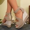 Color-Blocked Wedge Sandals 2025 Summer New Arrival Plus Size Women's Sandals Thick-Soled Covered-Heel Sandals