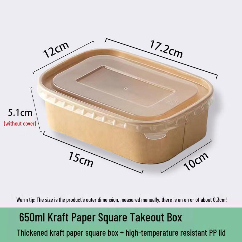 Disposable Kraft Paper Square Meal Box with PP Lid