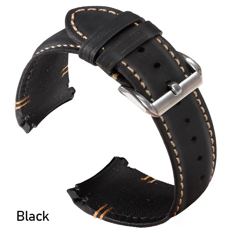 

20 мм 22 мм Ручной работы Кожаный ремешок Высокое качество Изогнутый конец Ретро Масло-воск Телячья кожа Ремешок для часов для Seiko для Omega Универсальный браслет 20mm