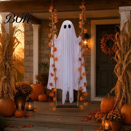 Wasserdichte Terrassenbaum-Hänge-Requisiten Schwingender Geist Halloween-Dekoration für Außen-Gartenhof, Beschwerte Stoff-Flugfigur auf einer Schaukel mit LED