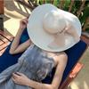 Damenmode Große Schleife Sommer Sonnenhüte Strand Flach Panama Dame Lässig Breitkrempiger Strohhut Strandkappe Schwarze Schleife Accessoires