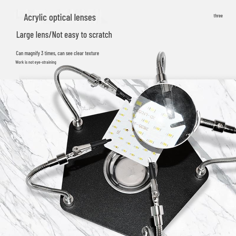Adjustable Soldering Stand with Magnifying Glass and Circuit Board Clips