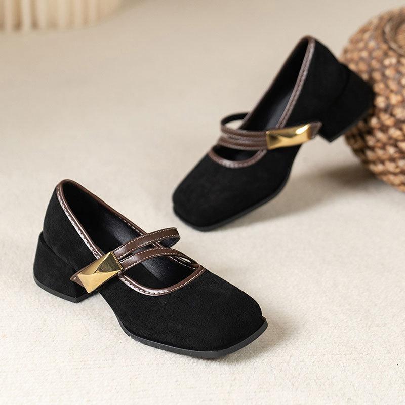 

French temperament single shoes women s spring and autumn retro Mary Jane shoes 2025 super fire new loafers thick heel high heels 35 чёрный