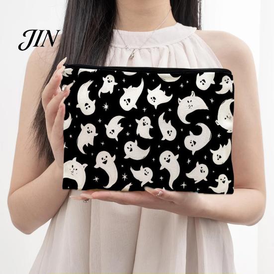Halloween Cosmetic Bag Storage Bag, Pattern Print, Durable Canvas Zippered Organizer Travel Toiletry Case, for Makeup And Stationery Clear Print