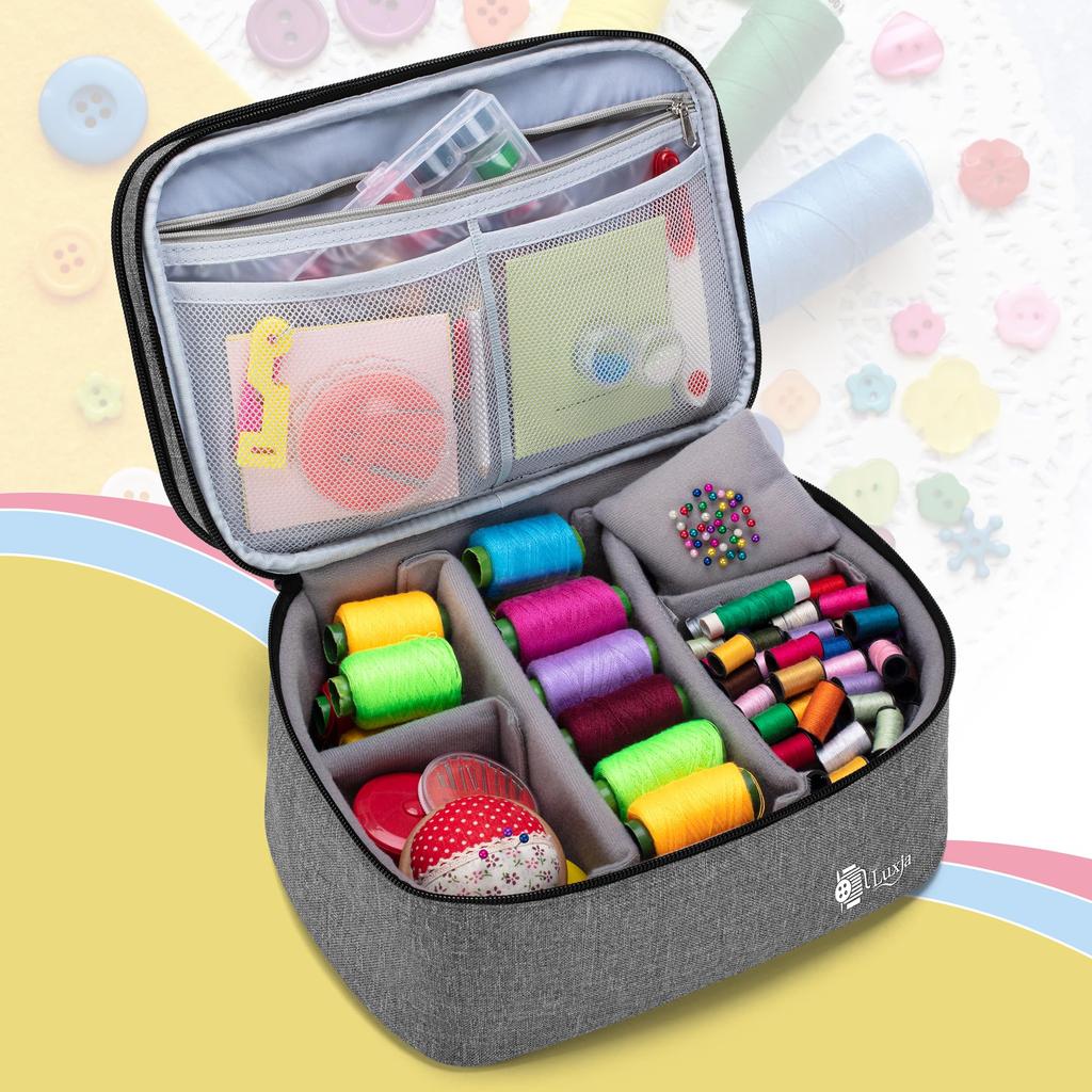 Luxja Nähkoffer, Nähbox, Großes Fassungsvermögen (Nur Tasche), Nähzubehör-Aufbewahrung, Nähkästchen, Grau