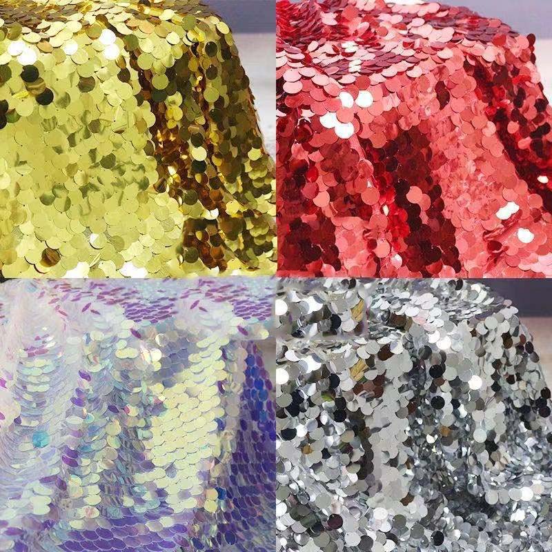 18mm Shiny Sparkle Sequined Embroidery Lace Laser Mermaid Big Hanging Sequined Mesh Material Shooting Background Costume Fabric