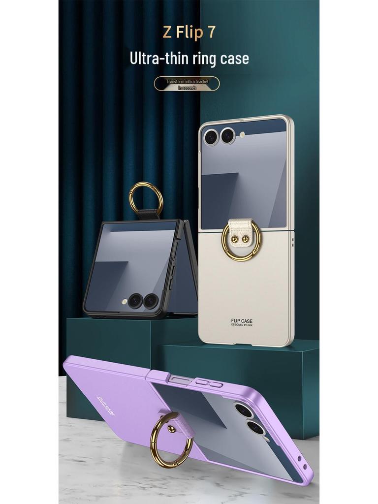 Samsung Z Flip 7 Ring Phone Case: Simple Folding Cover with Window, Cross-Border Compatible.