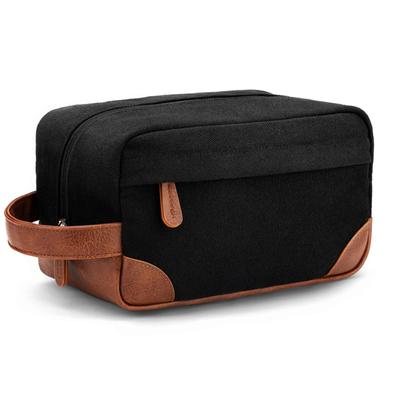 Trousse de toilette pour homme, sac de rangement portable de grande capacité, sac de rangement rétro en toile imperméable en cuir PU