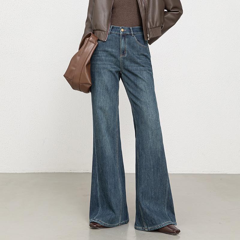 2025 Winter Women s High Waist Velvet Denim Flare Pants - Retro Stretch Style XL