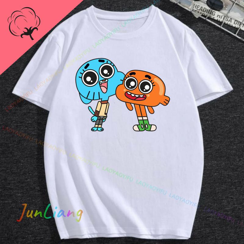 Funny Korean Amazing World Gumball Tshirt 100 Cotton Boys and Girls Y2k Clothes Short Sleeve Tee Mens Clothing