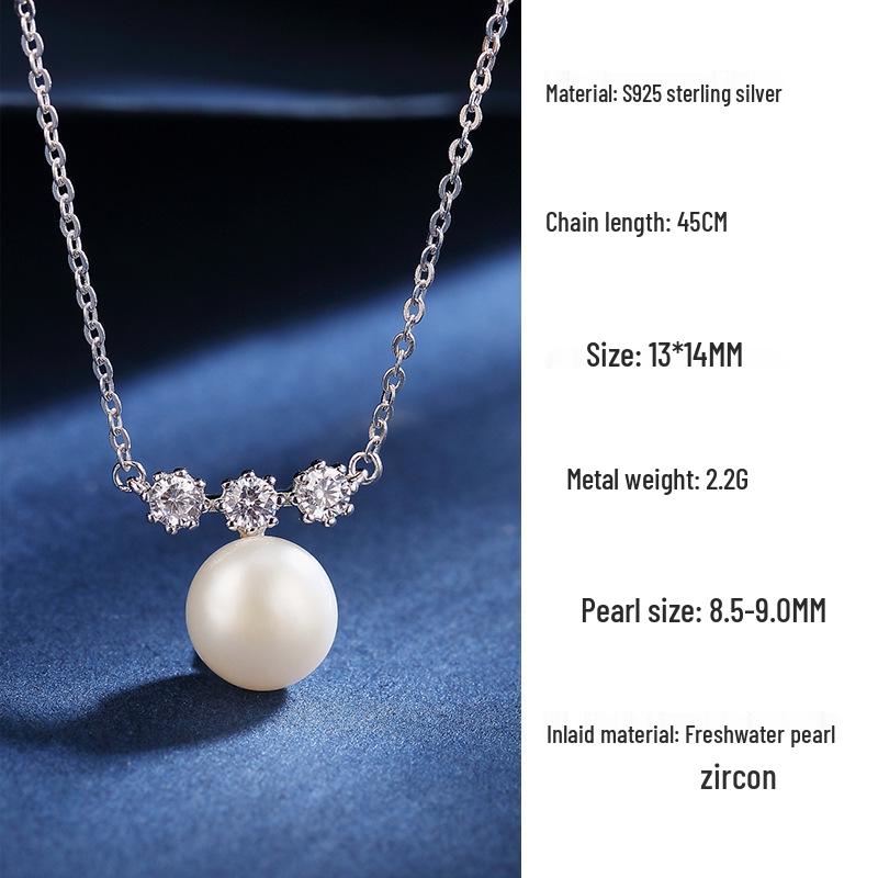 Fashionable Versatile Freshwater Pearl & Zircon Necklace for Women - S925 Sterling Silver Clavicle Chain 925 Sterling Silver
