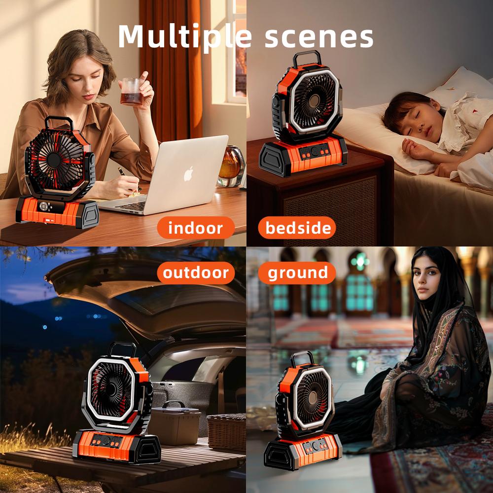 20000mAh Portable Camping Fan with LED Light 4-Speed Desktop Fan Remote Control for Outdoor Tent Fishing F6