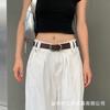 Womens Minimalist Coffee Brown PU Belt With Alloy Pin Buckle Adjustable 110cm Waistband Jeans Casual Chic Style