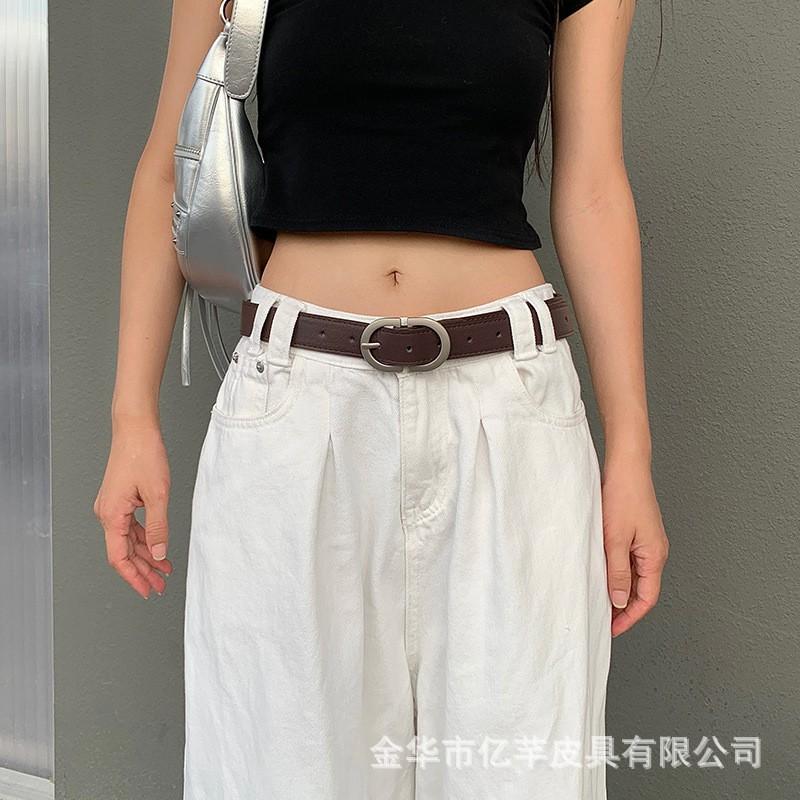Womens Pin Buckle Belt Coffee PU Leather Versatile Jeans Ins Style