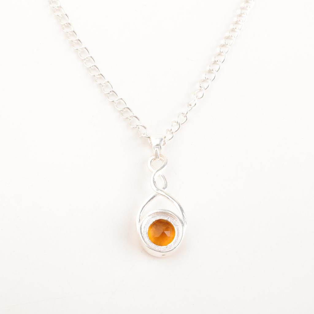 925 Sterling Silver Smycken Citrin Ädelsten Handgjord Oändlighetshänge för Kvinnor CP-25-1