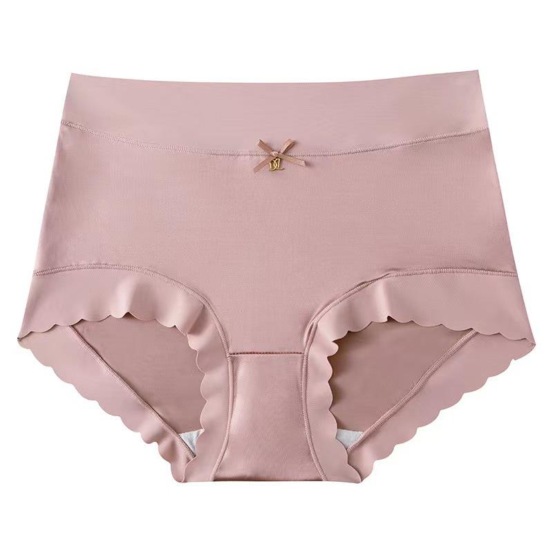 Douyin Trendy Women's High-Waisted Tummy Control Satin Seamless Silk Panties