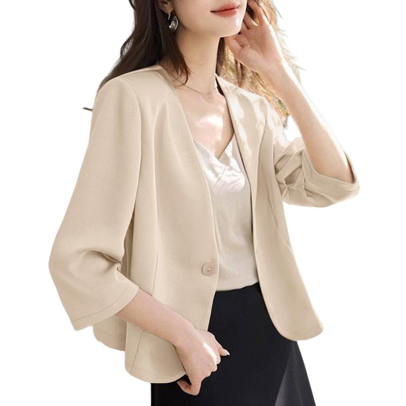 ZANZEA Women Casual V-Neck Loose 3/4 Sleeve Plain Blouse