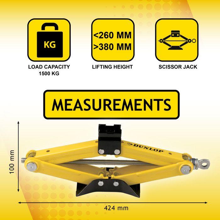 Cric Losange - DUNLOP - 1500kg - Hauteur Min 260mm - Hauteur Max 380mm - Acier