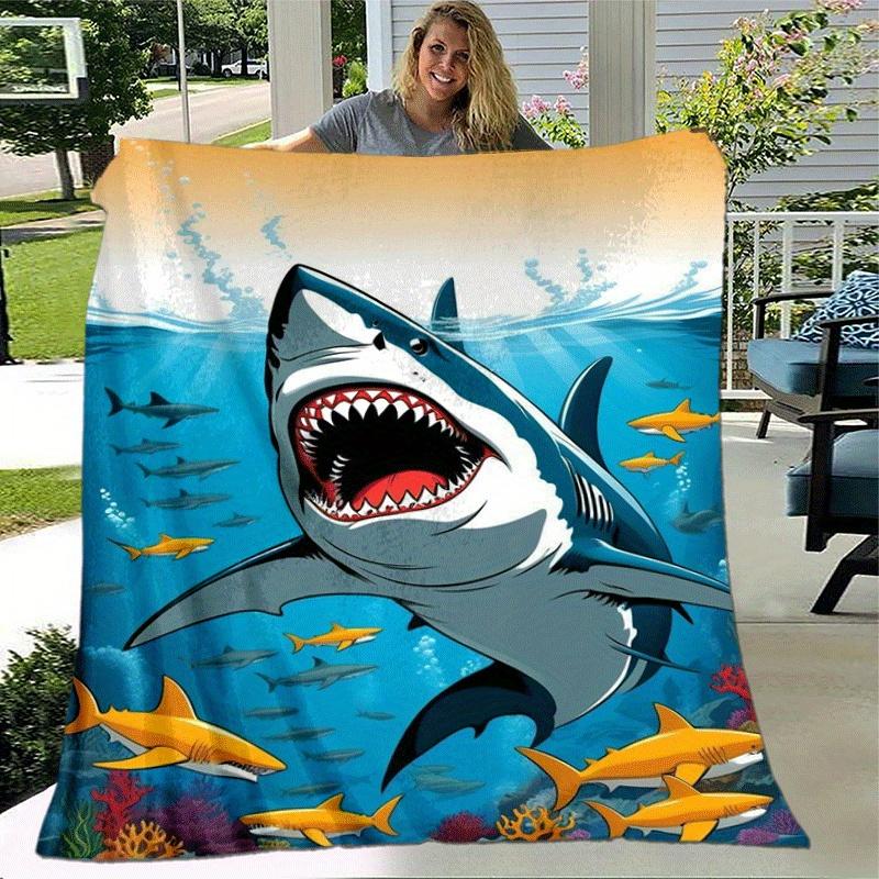 1 Stück Haifisch-Druck Leichte Flanelldecke, Bequeme und Warme Decke, für Camping Sofa Bett und Couch Büro, Geschenk