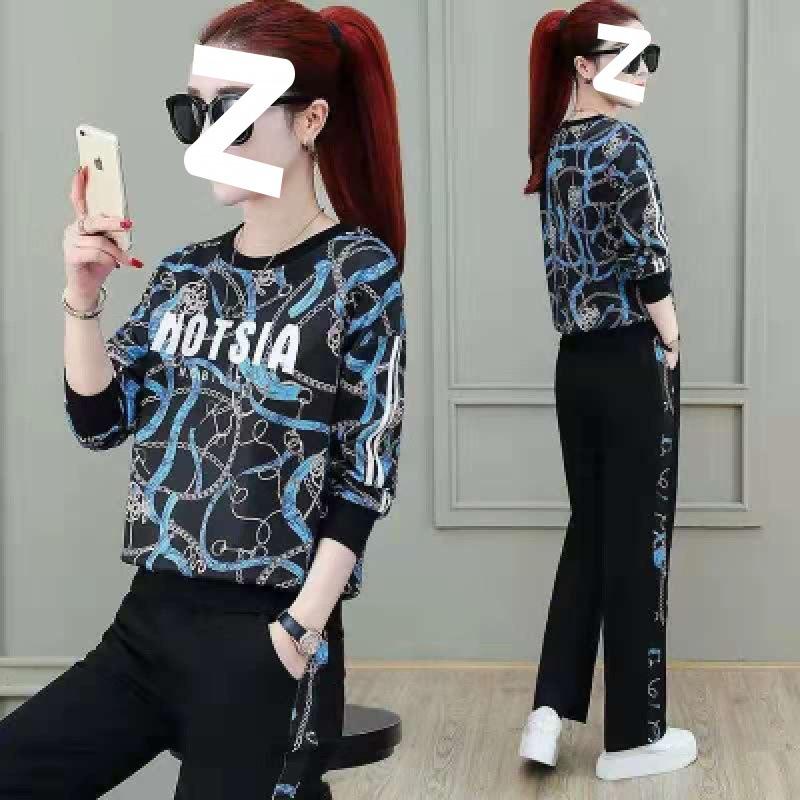 Casual sportswear set for women, autumn-winter Korean style, loose and fashionable, large size, stylish and eye-catching two-piece set