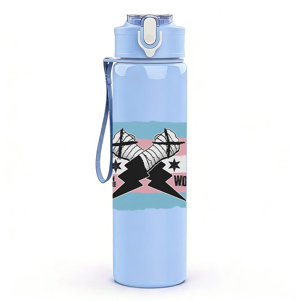 1PC Retro Retro Skateboard Collage Print 750ml Colorful Plastic Sports Water Bottle Leakproof Pop Up Lid with Straw for Outdoor Work Home Use