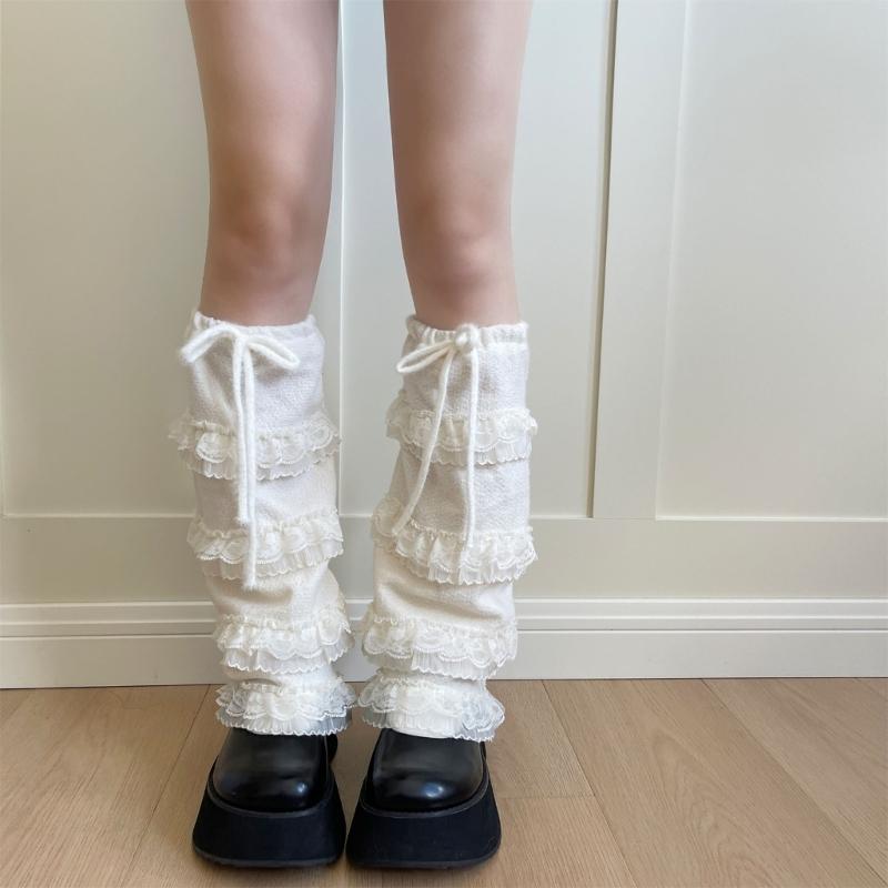 Elegant Ribbon Lace Leg Warmers Breathable Fabric Soft Yarn Stretchy Boot Cover For Homewear And Outfits