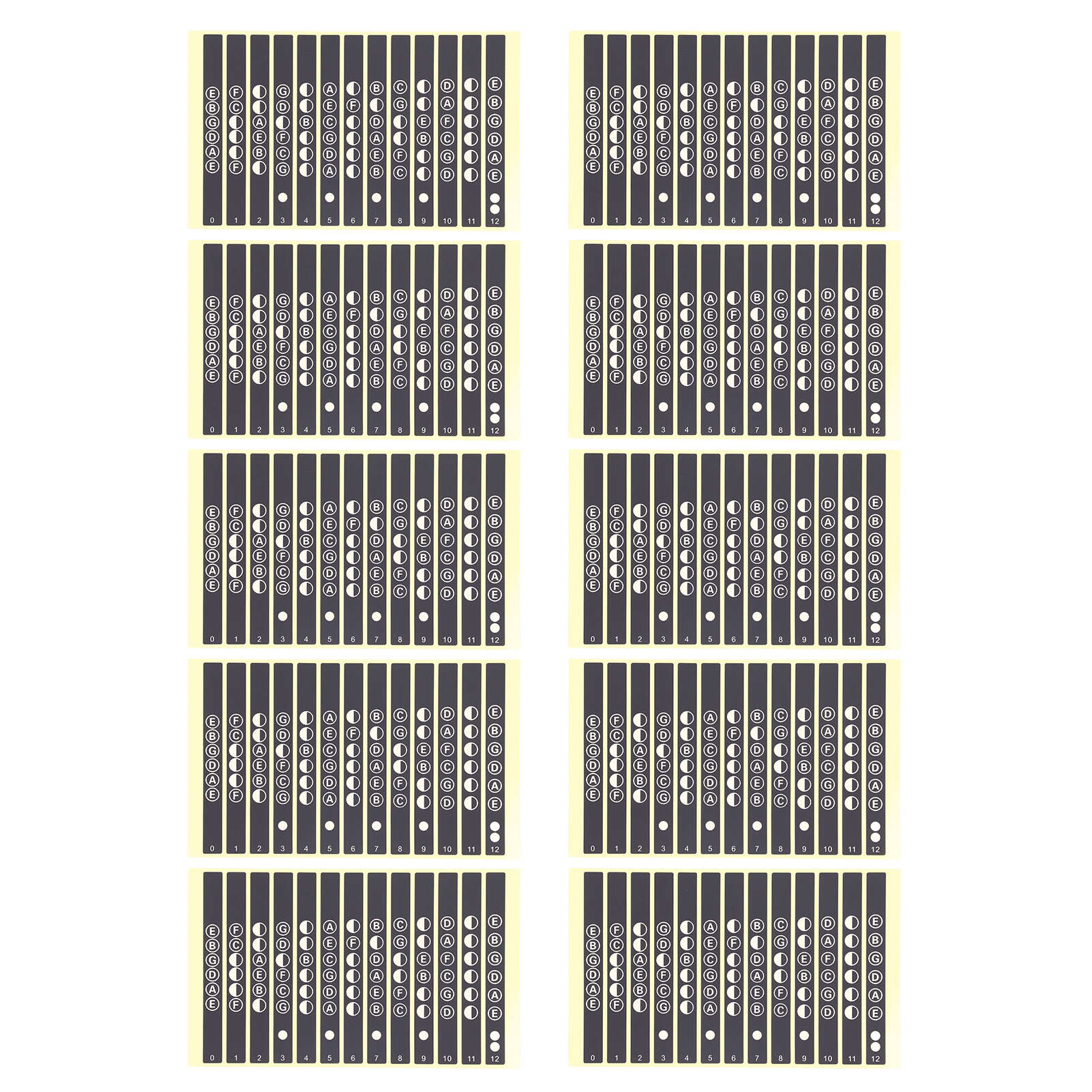 

10 листов наклейки на гриф гитары, лады с кодовой шкалой, наклейки для начинающих, PracticeT-101A