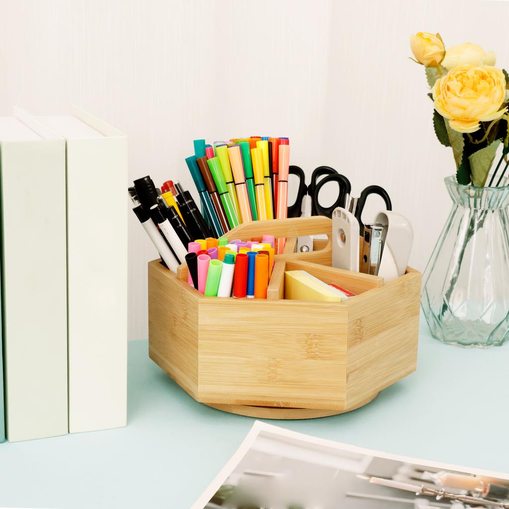 Drehbarer Stifthalter Holz Schreibtischorganizer Große Kapazität Stifteaufbewahrungsbox Vielseitige Schreibwaren-Organizer für Schule Büro