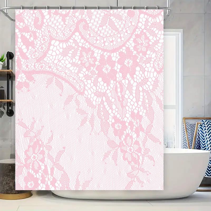 

Pink Lace Shower Curtain Decorative Printed Bathroom Waterproof Fabric Size Customizable For Home Decoration W60H190(CM)-1 Pcs