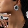 Exaggerated retro oval irregular inlaid diamond black metal style temperament ring bracelet stud earrings set