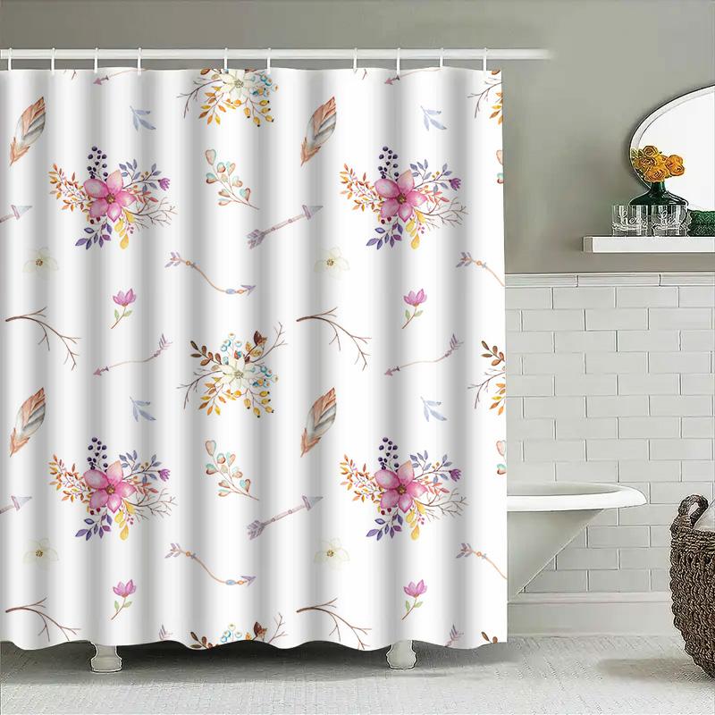 Beautiful Floral Shower Curtain With Arrow Pattern Perfect For Bathroom Decor!