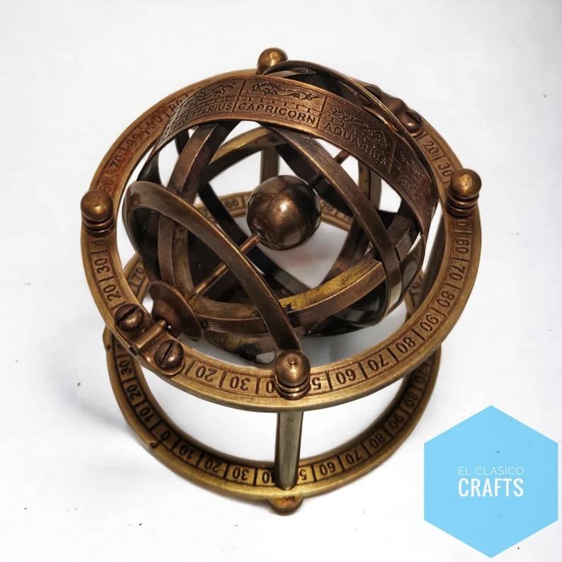 Maritime Nautical Antique Brass Armillary Sphere Astrolabe Collectible Globe Tabletop Gift Home Decor