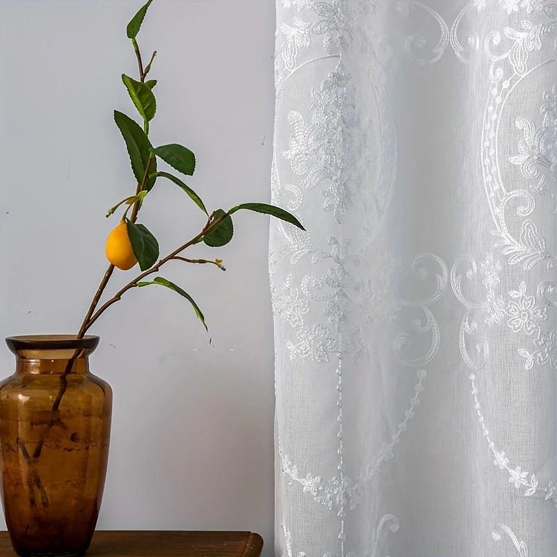 White Lace Curtain Semi Sheer Punch Embroidered Hanging Basket Bedroom Living Room Balcony