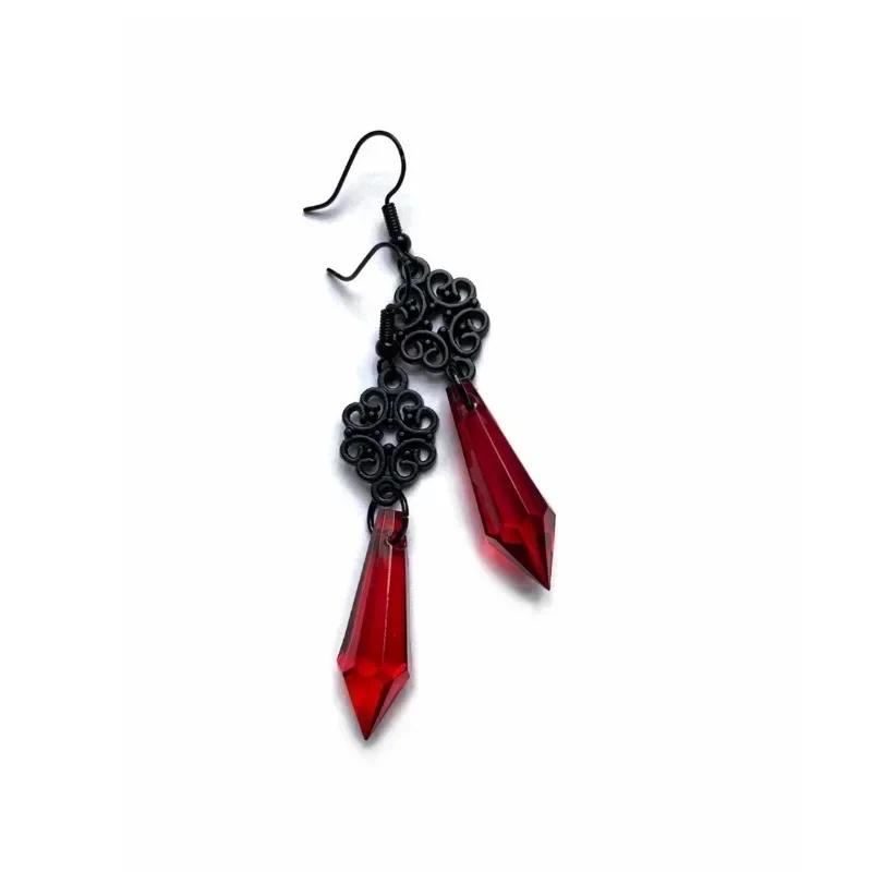 Gothic Vampire Dark Bat Personalized Earrings Vintage Geometric Blood Drop Cone Crystal Creative Witch Jewelry Accessories