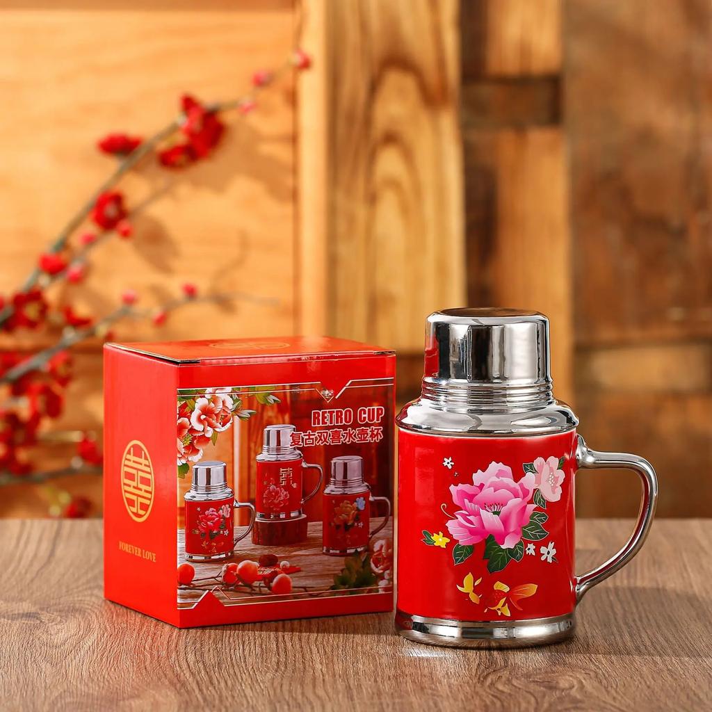 Legant Chinese Floral Thermos Mug | 480ml Vintage Vacuum Flask, Stainless Steel Insulated Travel Cup for Tea & Coffee Gift