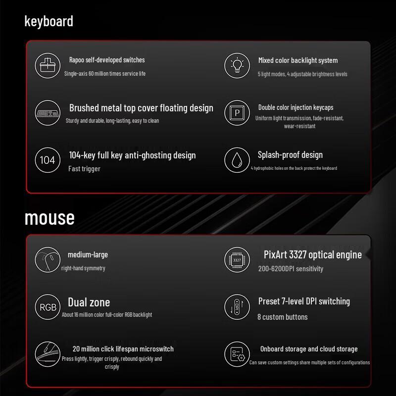 Rapoo V150S Upgraded Wired Backlit Mechanical Keyboard and Mouse Combo