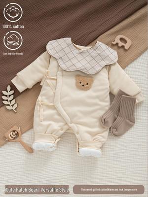2025ins Unisex Korean-Style Baby Cotton Jumpsuit - Winter Thickened Romper for Newborns