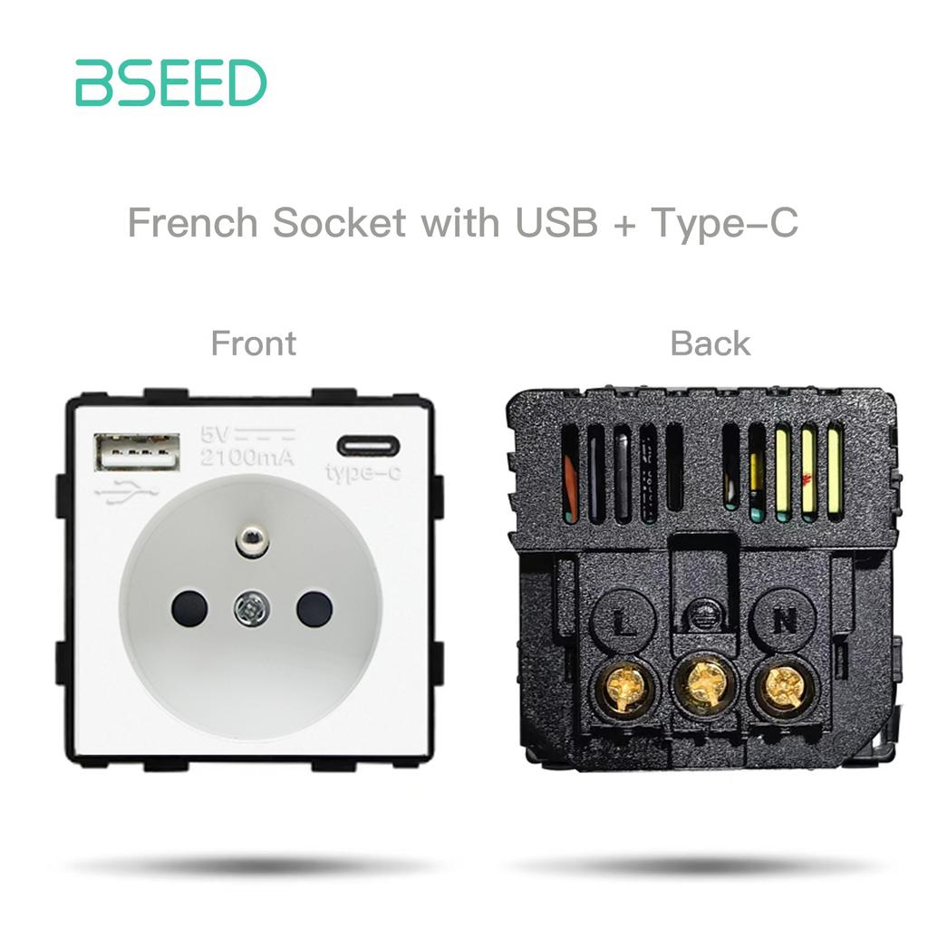 BSEED Zigbee 1/2/3Gang Smart Touch Switches Normal French Wall Sockets Type-c USB Function Parts Glass Panels DIY Combination