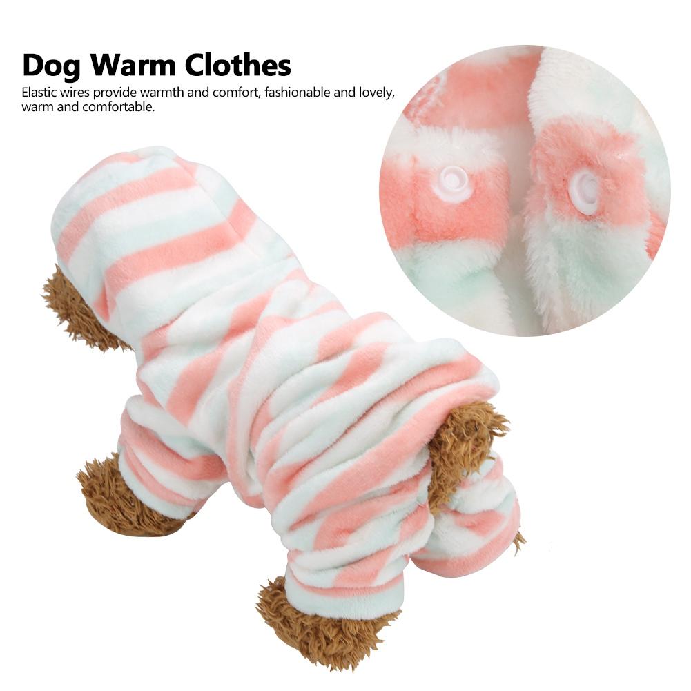 Coral Fleece Light Red Green Stripe Autumn Winter Four Feet Pet Hoodies Clothes Warm Pajamas Clothing for Dogs Cats