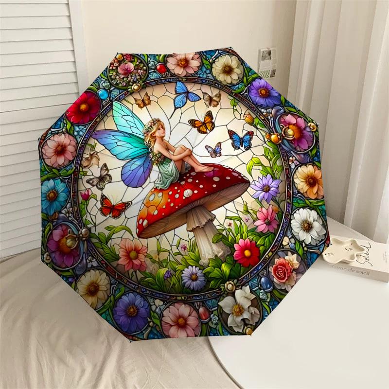 

1PC fairy stained glassAutomatic Open/Close Umbrella with Windproof, 8-Rib Sturdy Canopy, Durable Ribs, Fashionable Design1253A