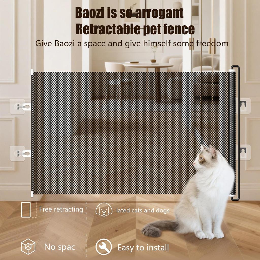 Indoor Retractable Pet Safety Gate Baby Barrier ABS Mesh Fence Stair Barrier for Dog Kitten with Reinforced Strip Prevent Crawl